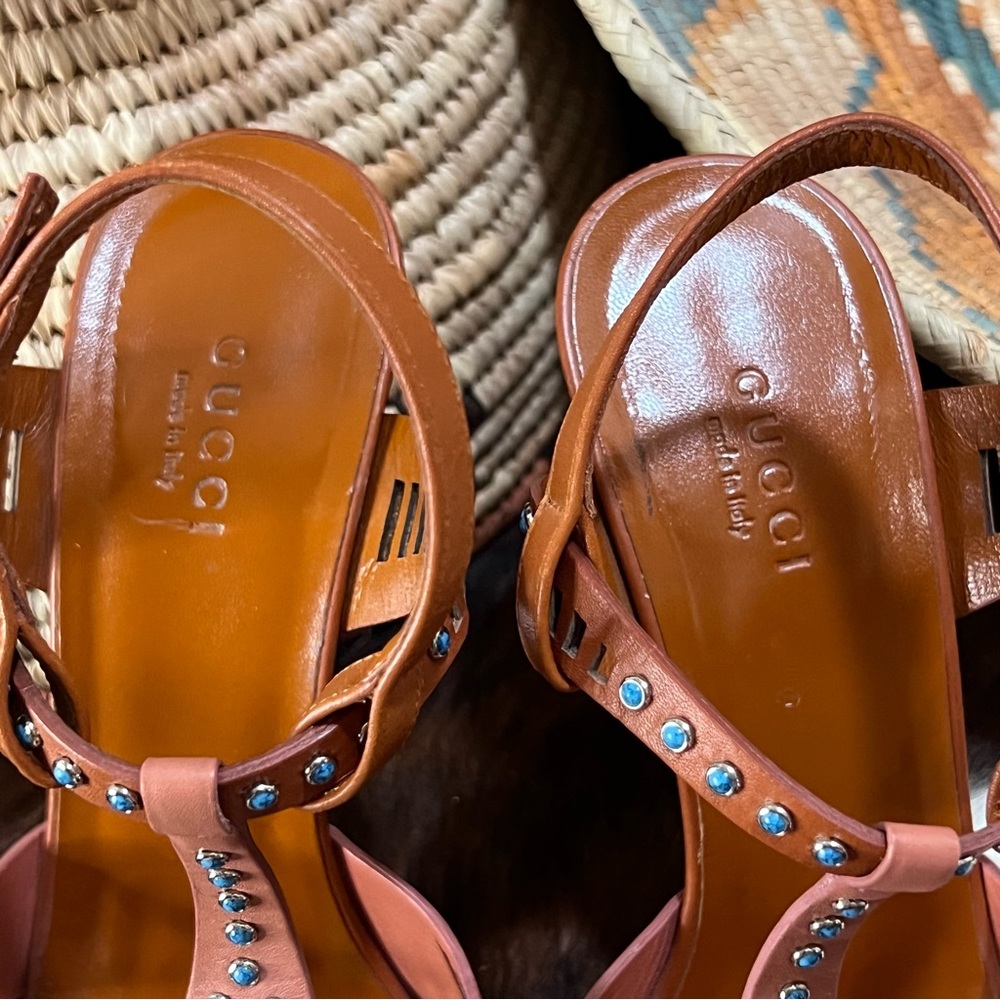 ✅ GUCCI 💯 AUTHENTIC Leather Sandals Size 37 1/2 (6.5) - Picture 9 of 10